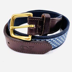 Vineyard Vines Whale Club Belt Canvas Leather Fabric Blue Size 28